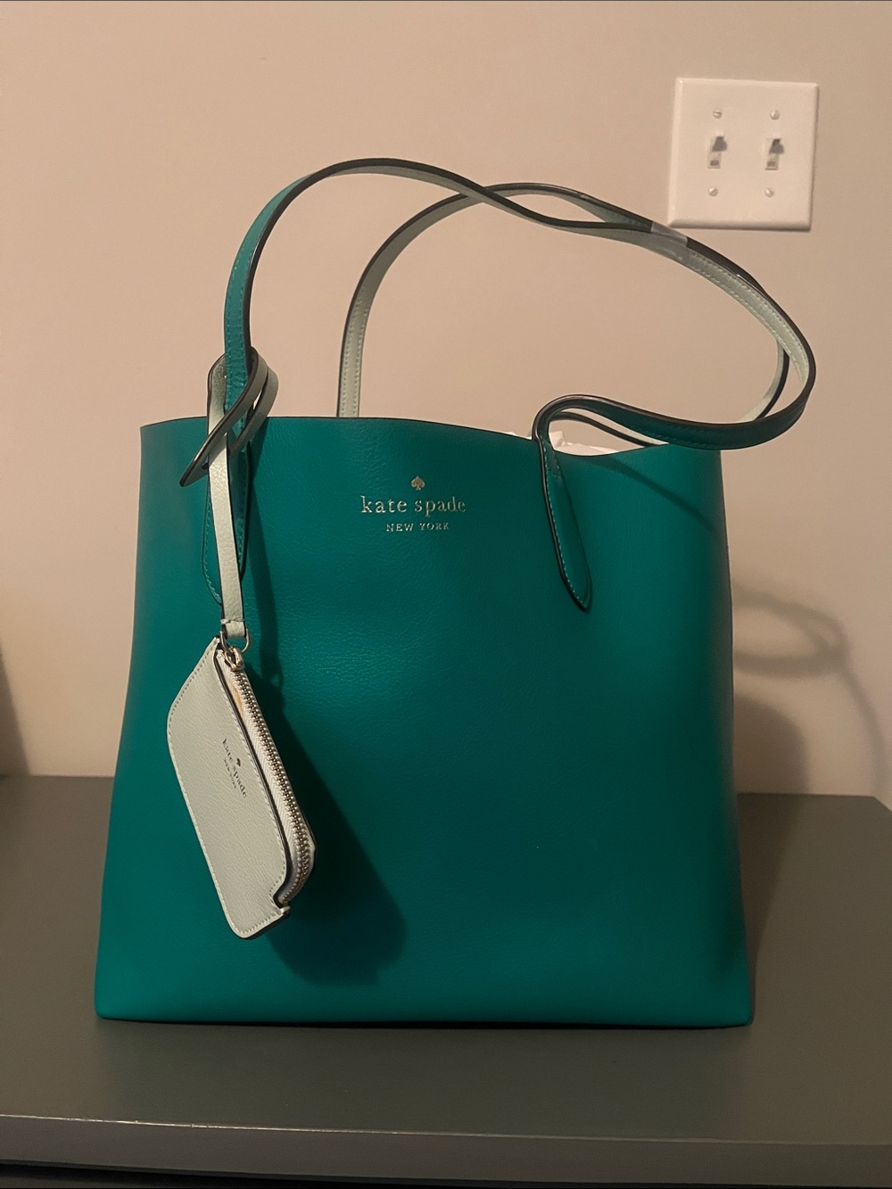 kate spade reversible Teal Tote with Mint Accent Pouch